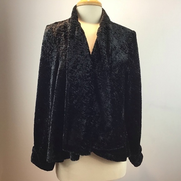 Connected black swing crushed velvet open front unstructured jacket. Size S - Picture 1 of 6